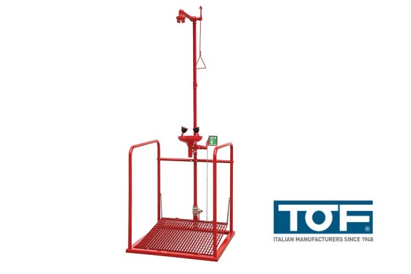 Prysznic bezpieczeństwa z oczomyjką na platformie - uruchamiane niezależnie TOF 1100/480