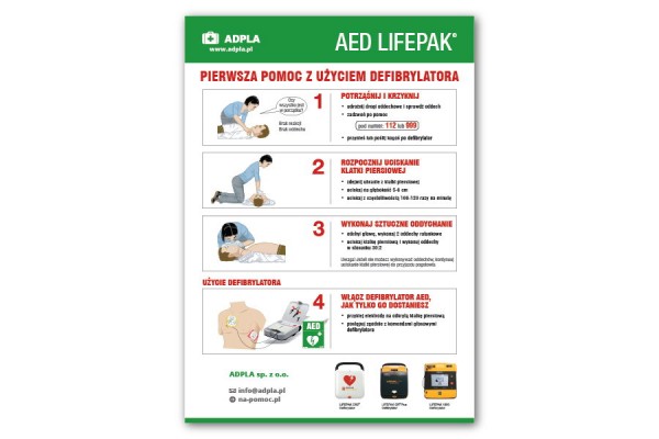 instrukcja udzielania pierwszej pomocy aed - pcv a4, a3 adpla znaki i instrukcje 2