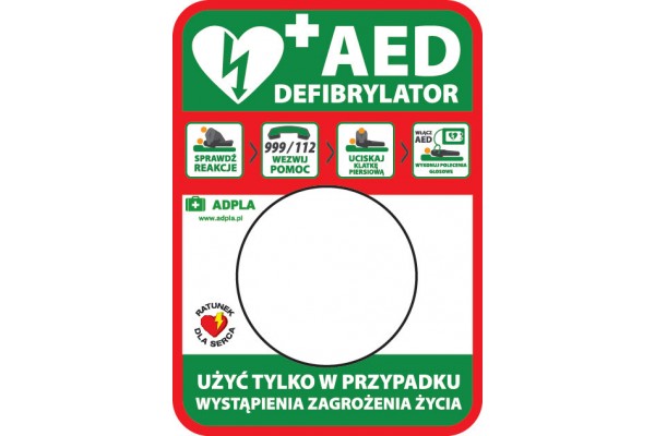 Tablica informacyjna AED pod kapsułę Rotaid wewnętrzna