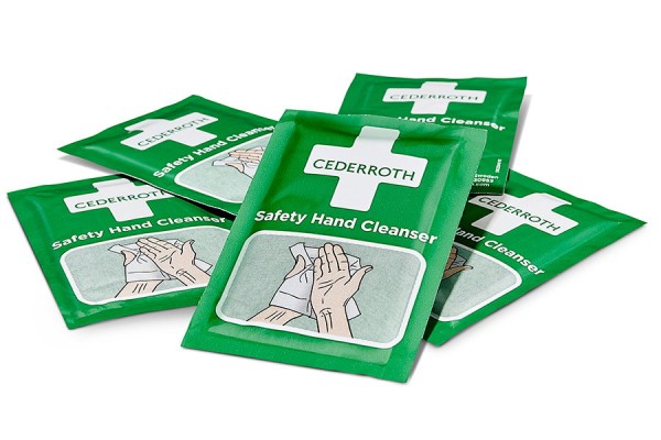 chusteczki do dezynfekcji cederroth safety hand cleanser pakowane po 1 szt. cederroth wkłady uzupełniające wyposażenie apteczek 7