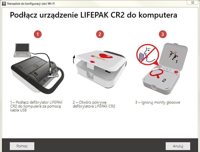 Defibrylator LIFEPAK CR2  konfigurowanie sieci Wi-Fi